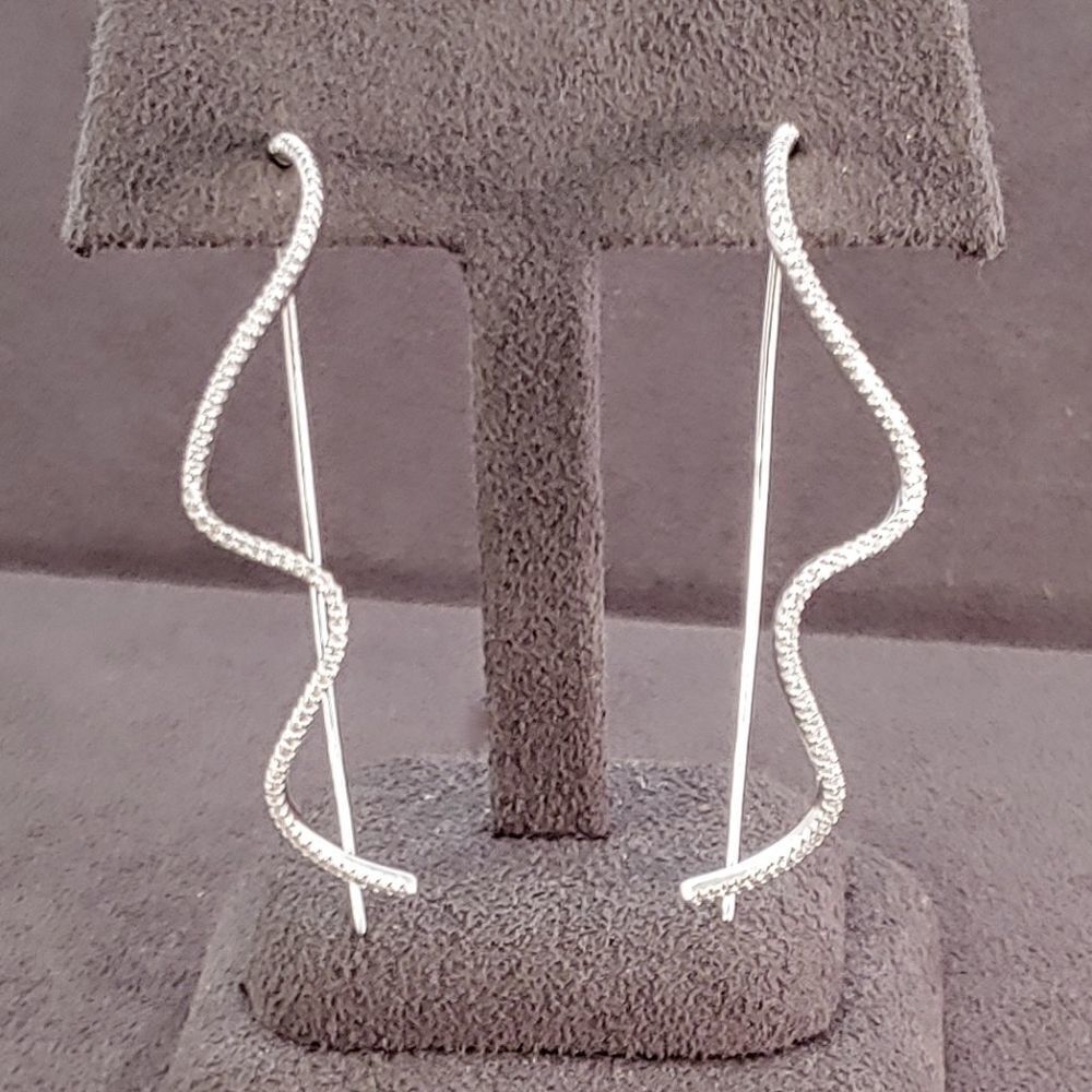 Sterling Silver Cz Modern Wavy Earrings New